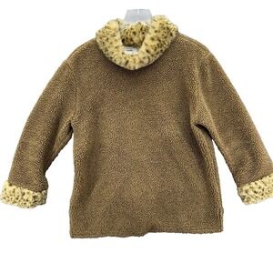 Tasha Polizzi‎ TP Saddleblanket Co Sweater Size M Brown Fuzzy Leopard Turtleneck